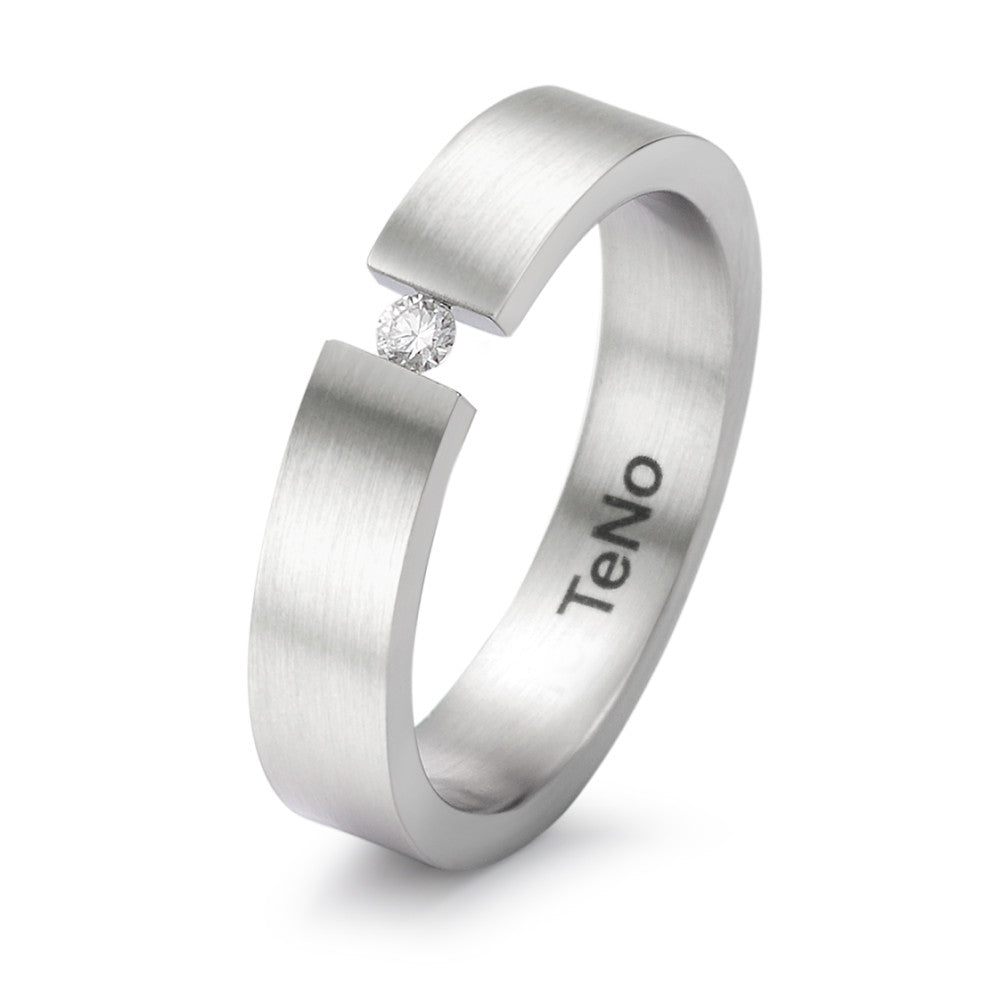 Fingerring Edelstahl Diamant 0.04 ct, tw-si, Made in Germany