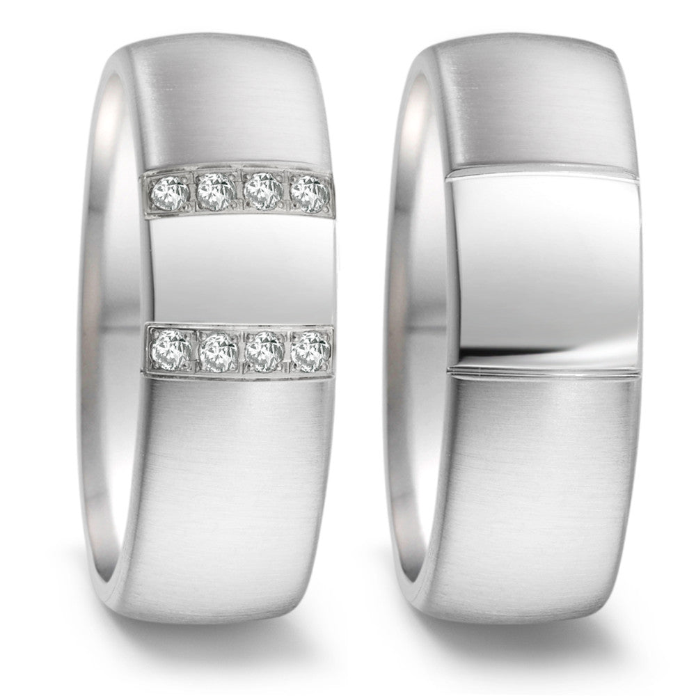 Partnerring TAMOR strichmatt glanz mit Brillantpavée 0,096 Carat, Made in Germany