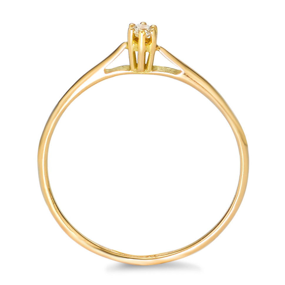 Solitär Ring 750/18 K Gelbgold Diamant 0.05 ct, w-si, Made in France