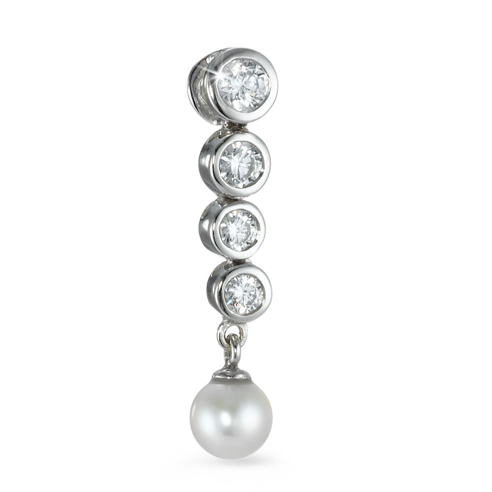 Anhänger 750/18 K Weissgold Zirkonia 4 Steine Süsswasserzuchtperle weiss, 5 mm