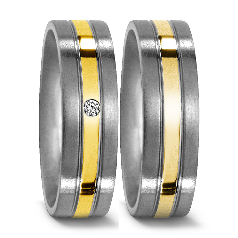 Fingerring Titan, 750/18 K Gelbgold Diamanten 0.02 ct, w-si, Made in Germany