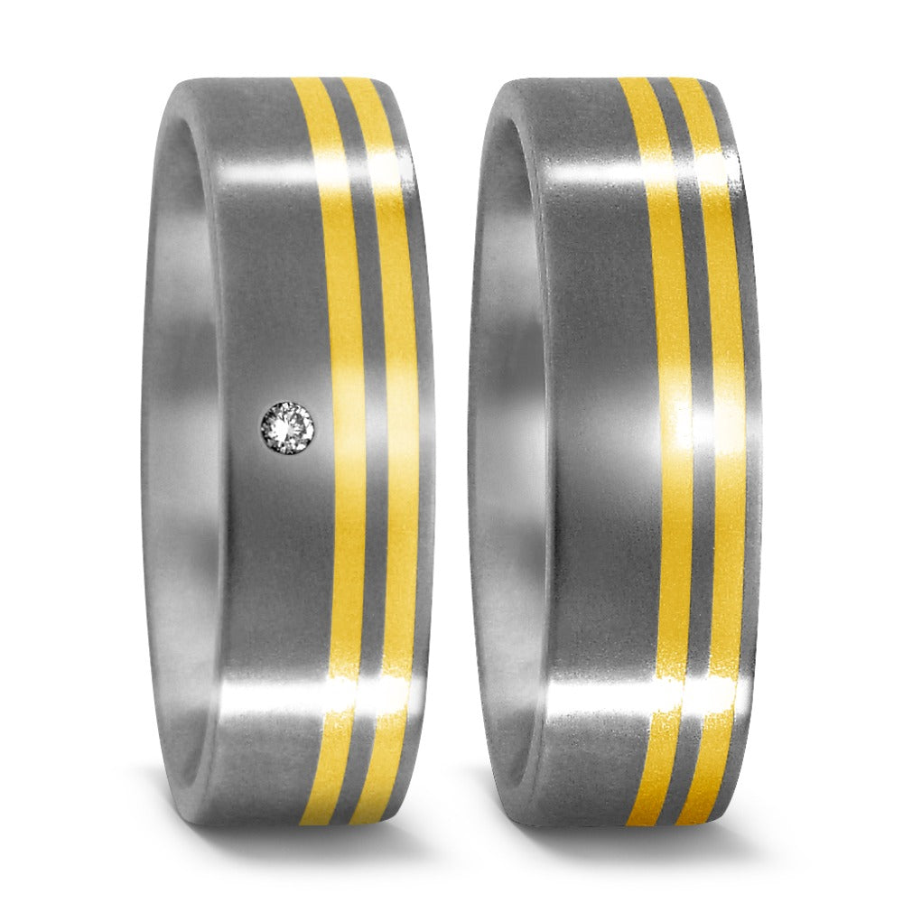 Fingerring Titan, 750/18 K Gelbgold Diamanten 0.03 ct, w-si, Made in Germany