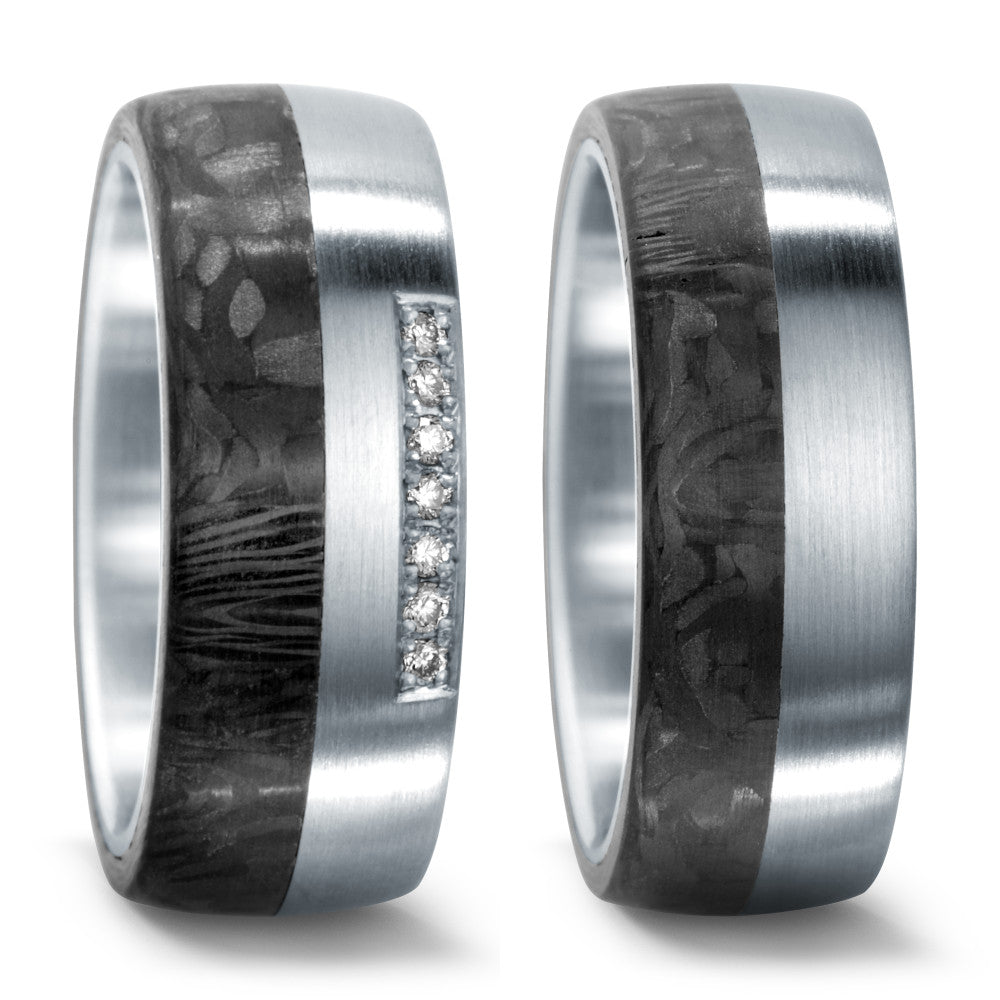 Fingerring Edelstahl, Carbon Diamanten 0.07 ct, w-si, Made in Germany