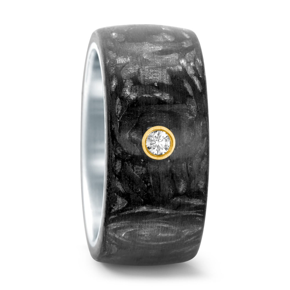 Fingerring Edelstahl, Carbon, 750/18 K Gelbgold Diamanten 0.05 ct, w-si, Made in Germany
