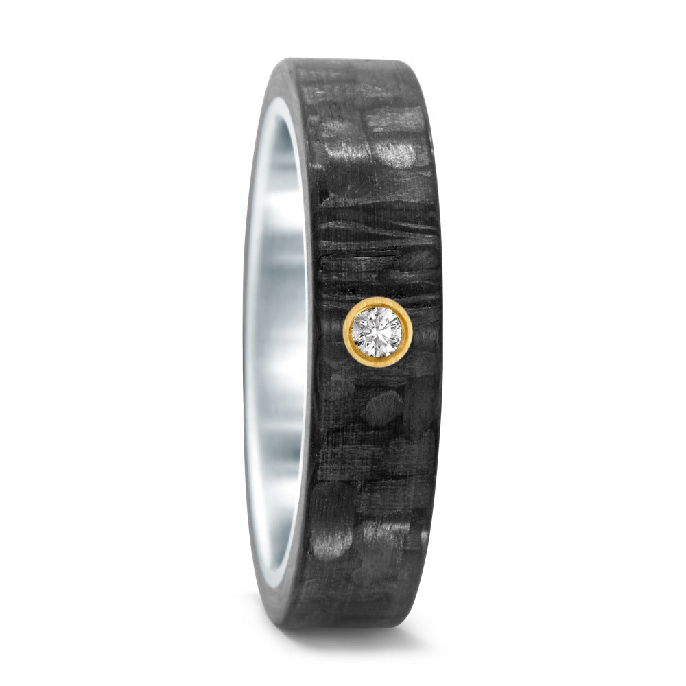 Fingerring Edelstahl, Carbon, 750/18 K Gelbgold Diamanten 0.03 ct, w-si, Made in Germany