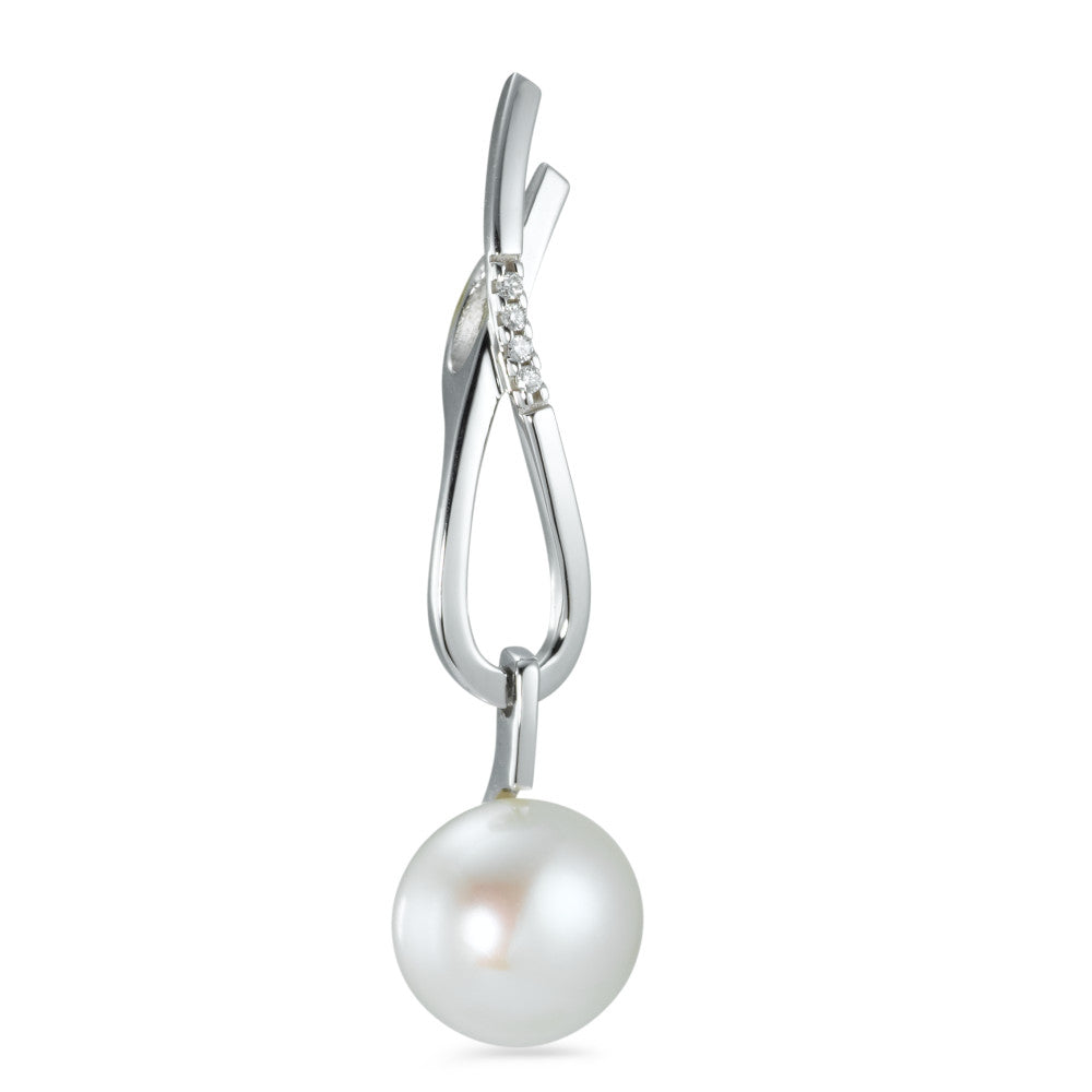 Anhänger 750/18 K Weissgold Diamant 0.03 ct, 4 Steine, w-si Süsswasserzuchtperle weiss 10-11 mm