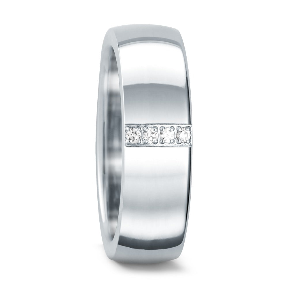 Fingerring Edelstahl Zirkonia weiss, rund