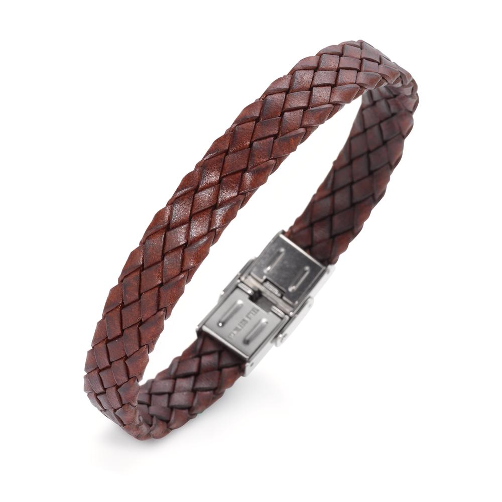 Armband Leder, Edelstahl 21 cm, Made in Italy