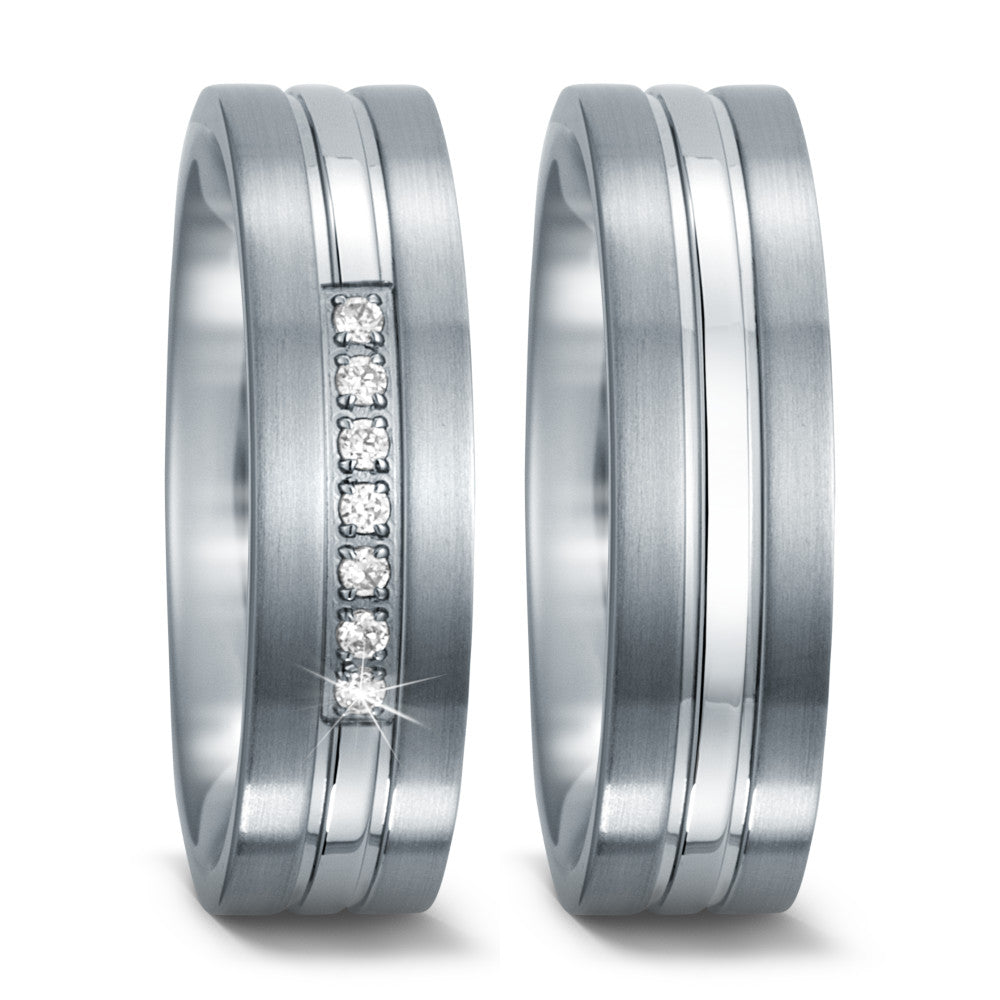 Fingerring Edelstahl Zirkonia weiss, rund