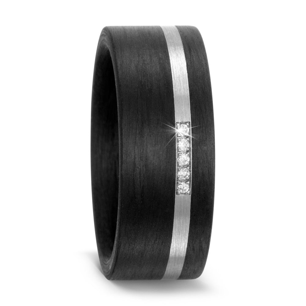 Fingerring Carbon, Titan Diamanten 0.025 ct, w-si, Made in Germany