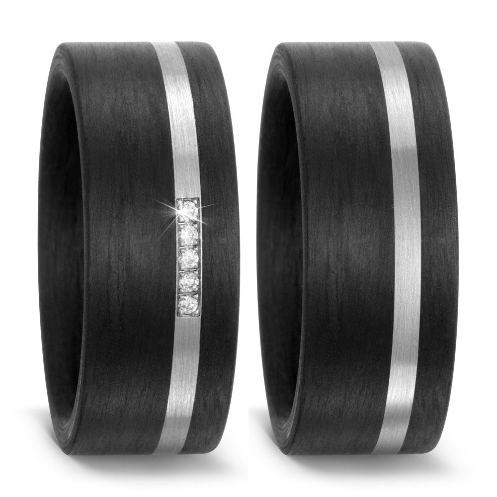 Fingerring Carbon, Titan Diamanten 0.025 ct, w-si, Made in Germany