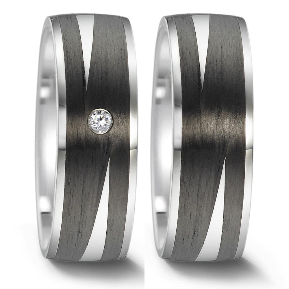 Fingerring Edelstahl, Carbon Zirkonia