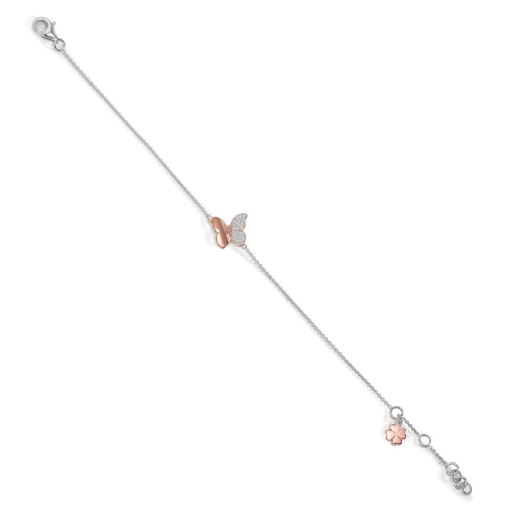 Armband Silber Zirkonia 20 Steine rosé vergoldet Schmetterling 15-18.5 cm verstellbar Ø12 mm