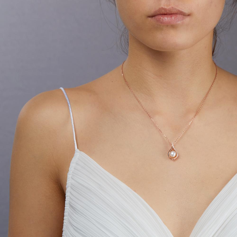Anhänger Silber Zirkonia rosé vergoldet Süsswasserzuchtperlen weiss, 8 mm