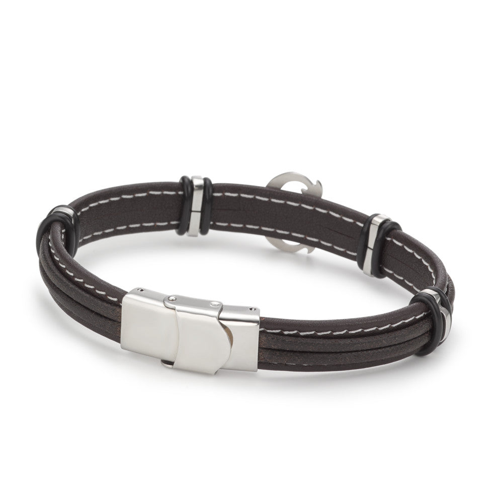 Armband Leder, Edelstahl Anker 20 cm, Made in Italy