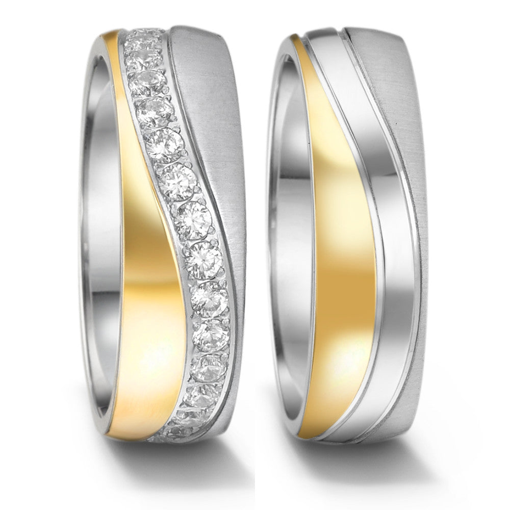 Fingerring Edelstahl Zirkonia gelb IP beschichtet
