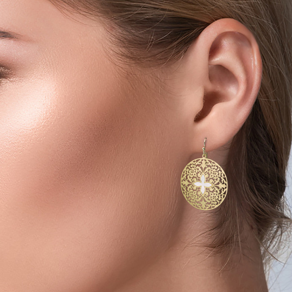 Ohrhänger Bronze Perlmutt weiss Ø30 mm