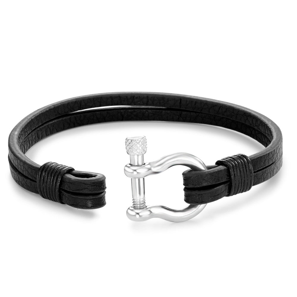 Armband Leder, Edelstahl 18.5 cm