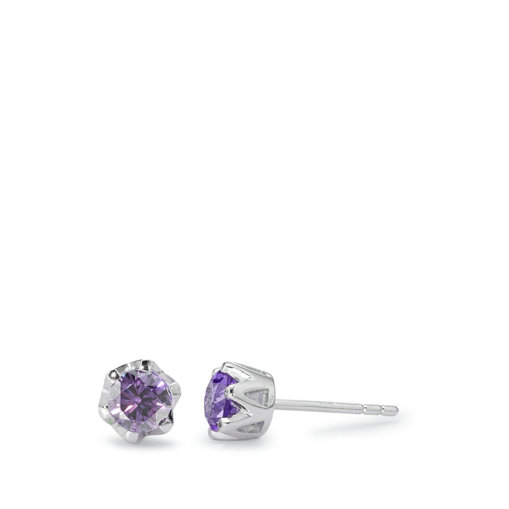 Ohrstecker Silber Zirkonia violett rhodiniert Ø6 mm