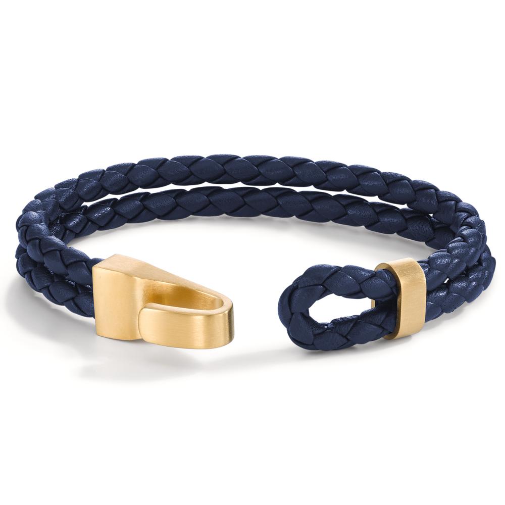 Armband VADINO Gold aus Edelstahl, Flechtleder NAVY BLUE, 19cm