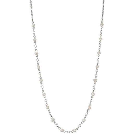Collier Silber rhodiniert Süsswasserzuchtperle weiss, 18 Perlen, 2.5 mm 42 cm