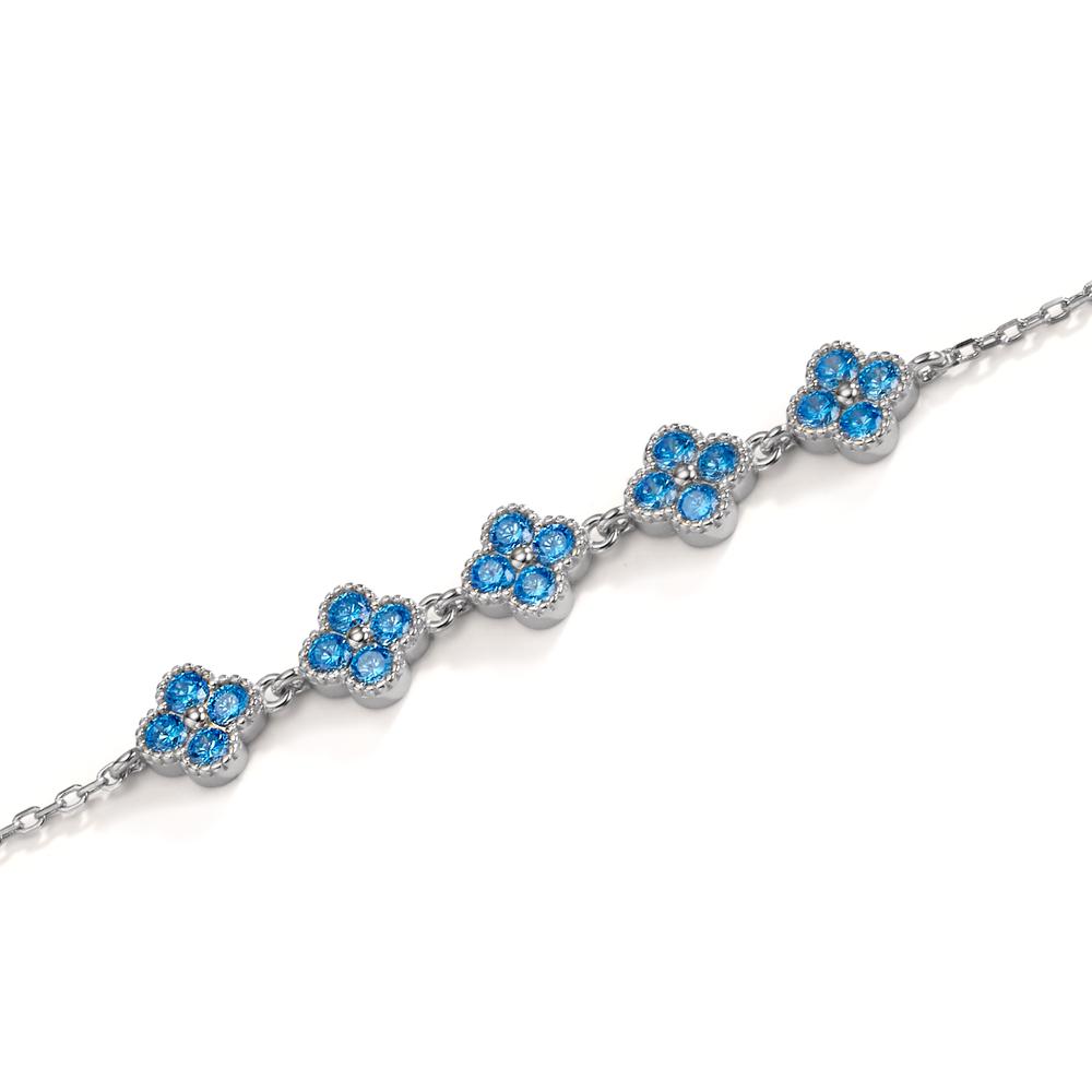 Armband Silber Zirkonia hellblau, 20 Steine rhodiniert Blume 16-19 cm verstellbar