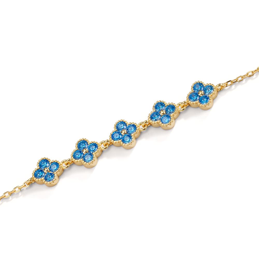 Armband Silber Zirkonia hellblau, 20 Steine gelb vergoldet Blume 16-19 cm verstellbar