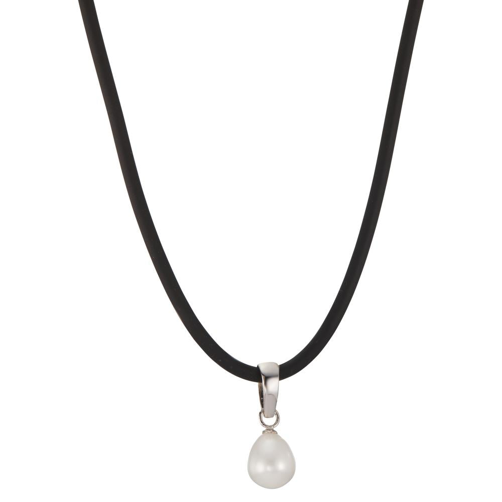 Collier Silber, Kautschuk, Edelstahl rhodiniert Süsswasserzuchtperle 42 cm