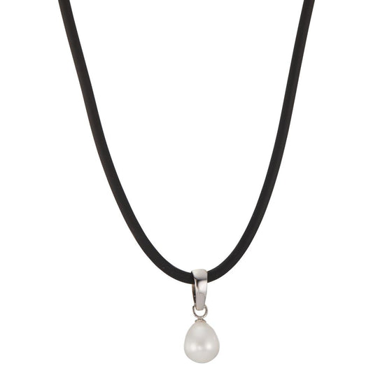 Collier Silber, Kautschuk, Edelstahl rhodiniert Süsswasserzuchtperle 42 cm