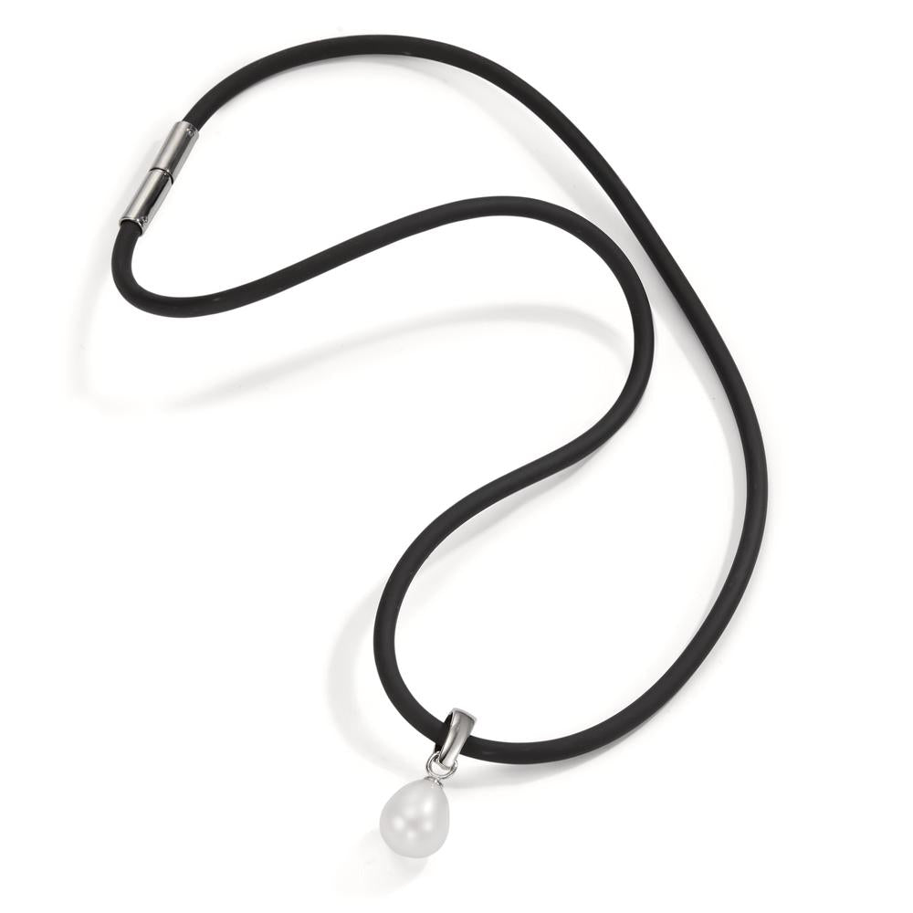 Collier Silber, Kautschuk, Edelstahl rhodiniert Süsswasserzuchtperle 42 cm