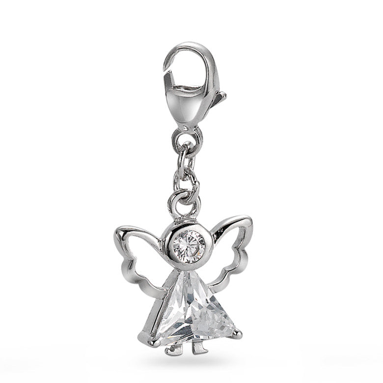 Charms Silber Zirkonia weiss, 2 Steine rhodiniert Engel