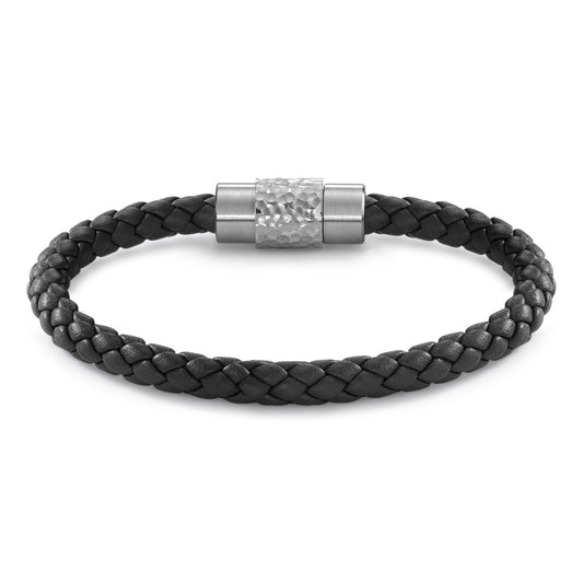 DYKON Leder Armband schwarz mit handgearbeiteter GROOVE Struktur und Safe Lock System 18 cm, Made in Germany