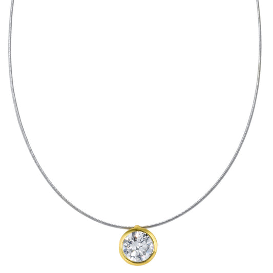 Collier Edelstahl, 750/18 K Gelbgold Zirkonia 42 cm