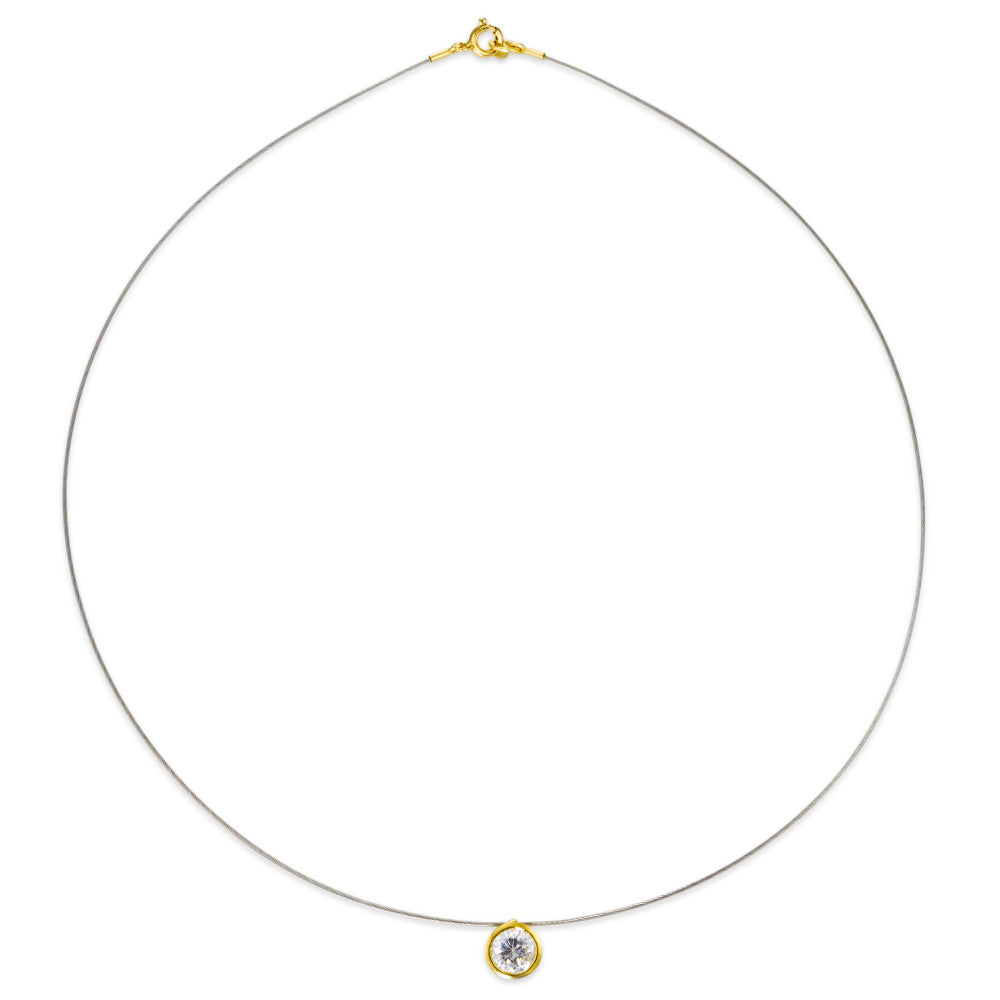 Collier Edelstahl, 750/18 K Gelbgold Zirkonia 42 cm