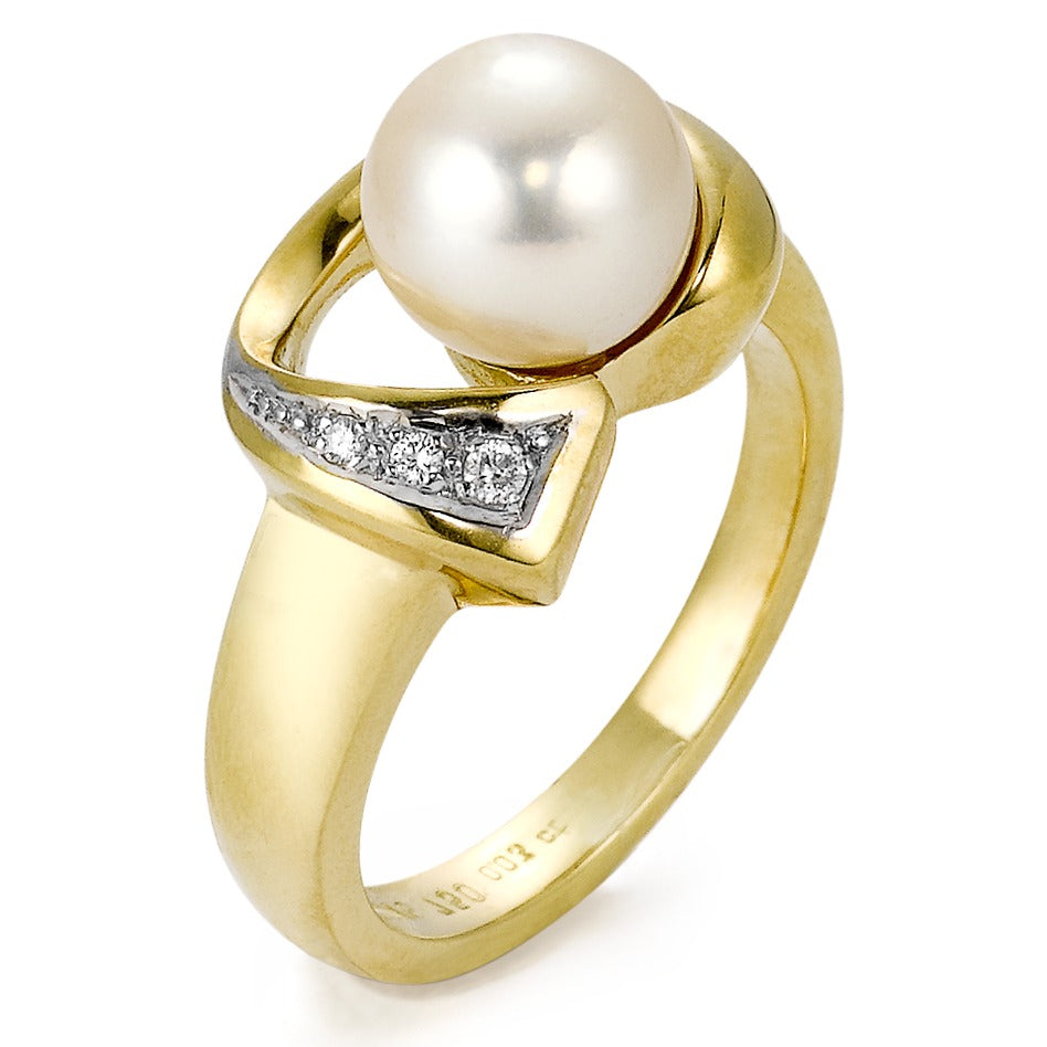 Fingerring 750/18 K Gelbgold Süsswasserzuchtperle 3 Dia., 0.03ct, Made in Germany