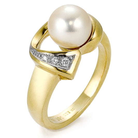 Fingerring 750/18 K Gelbgold Süsswasserzuchtperle 3 Dia., 0.03ct, Made in Germany
