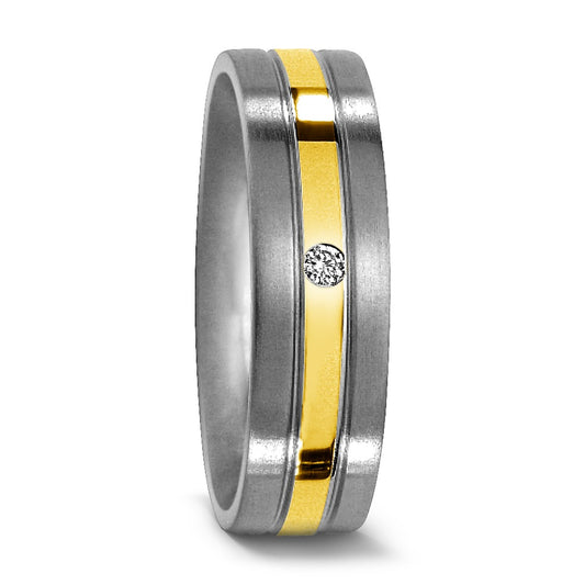 Fingerring Titan, 750/18 K Gelbgold Diamant 0.02 ct, w-si, Made in Germany