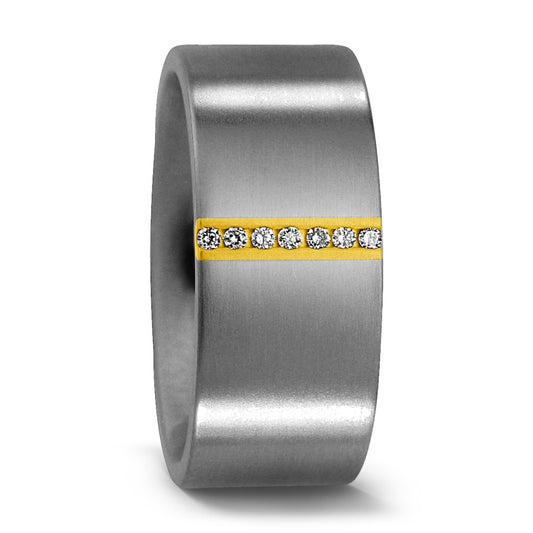 Fingerring Titan, 750/18 K Gelbgold Diamant 0.07 ct, 7 Steine, w-si, Made in Germany