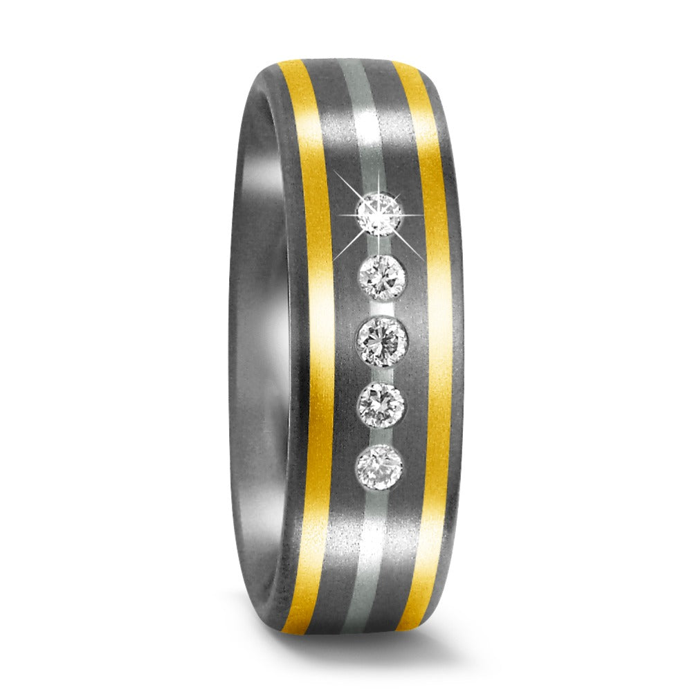 Fingerring Titan, 750/18 K Gelbgold, 950 Platin Diamant 0.05 ct, w-si, Made in Germany
