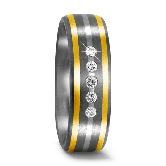 Fingerring Titan, 750/18 K Gelbgold, 950 Platin Diamant 0.05 ct, w-si, Made in Germany