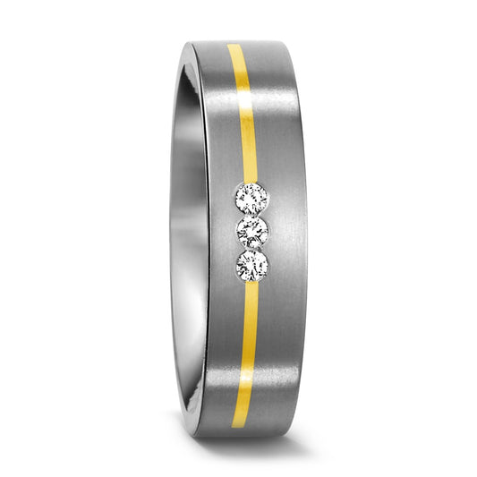 Fingerring Titan, 750/18 K Gelbgold Diamant 0.06 ct, 3 Steine, w-si, Made in Germany