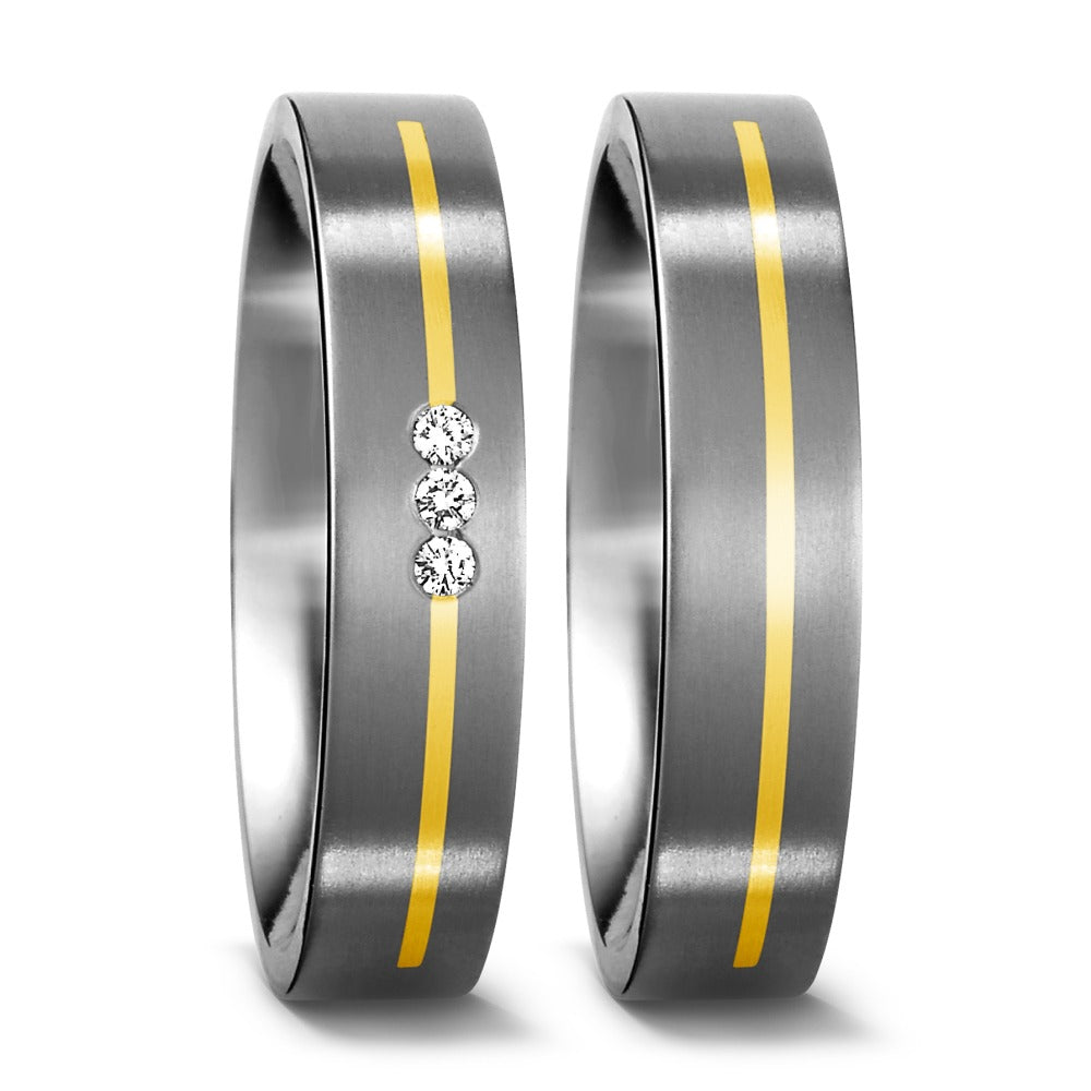 Fingerring Titan, 750/18 K Gelbgold Diamant 0.06 ct, 3 Steine, w-si, Made in Germany