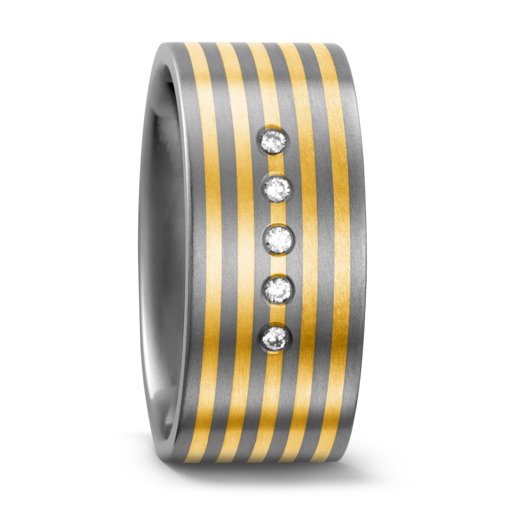 Fingerring Titan, 750/18 K Gelbgold Diamant 0.05 ct, w-si, Made in Germany