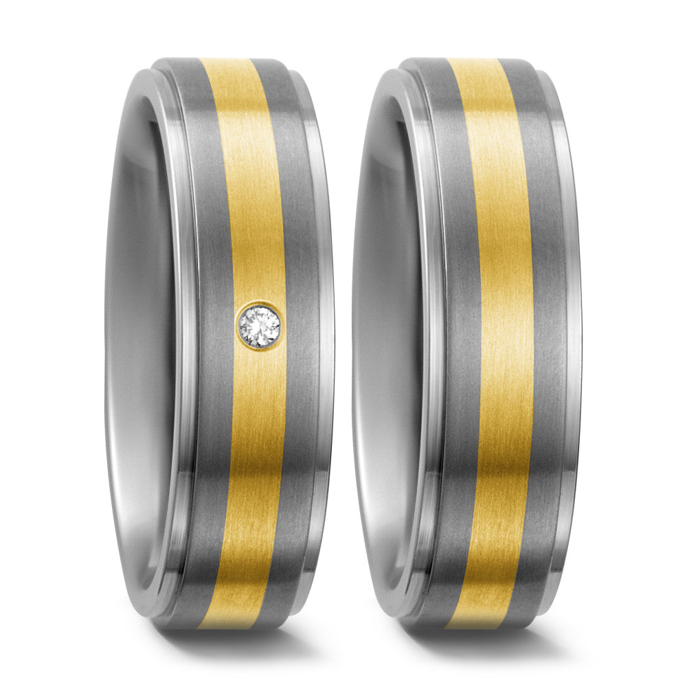 Fingerring Titan, 750/18 K Gelbgold Diamant 0.02 ct, w-si, Made in Germany