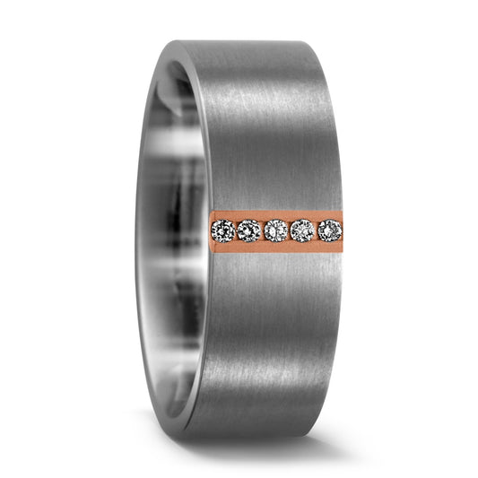 Fingerring Titan, 750/18 K Rotgold Diamant 0.05 ct, 5 Steine, w-si, Made in Germany