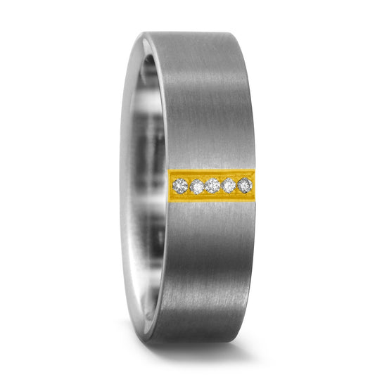 Fingerring Titan, 750/18 K Gelbgold Diamant 0.025 ct, 5 Steine, w-si, Made in Germany