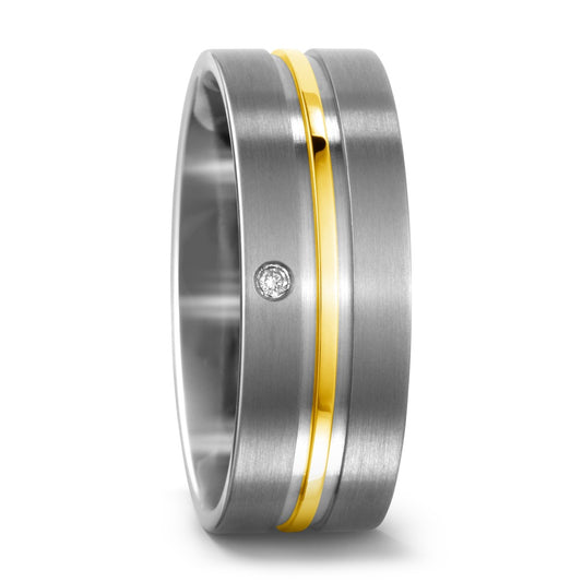 Fingerring Titan, 750/18 K Gelbgold Diamant 0.02 ct, w-si, Made in Germany