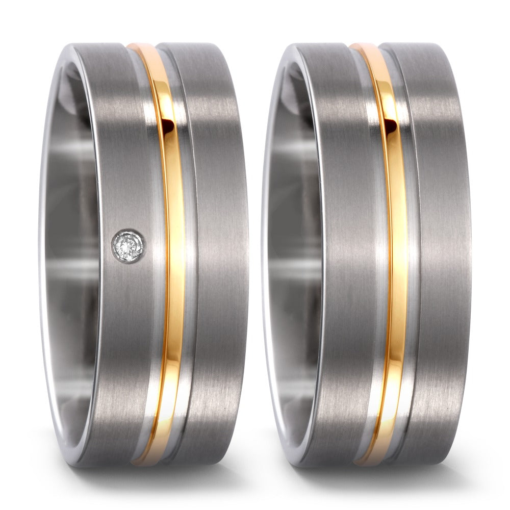 Fingerring Titan, 750/18 K Gelbgold Diamant 0.02 ct, w-si, Made in Germany