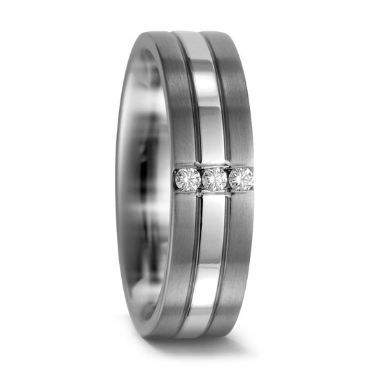 Fingerring Titan, 950 Palladium Diamant 0.06 ct, 3 Steine, w-si, Made in Germany
