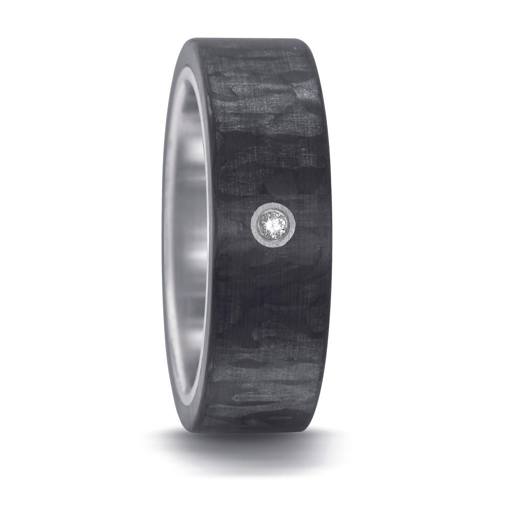 Fingerring Edelstahl, Carbon, Silber Diamant 0.03 ct, w-si, Made in Germany